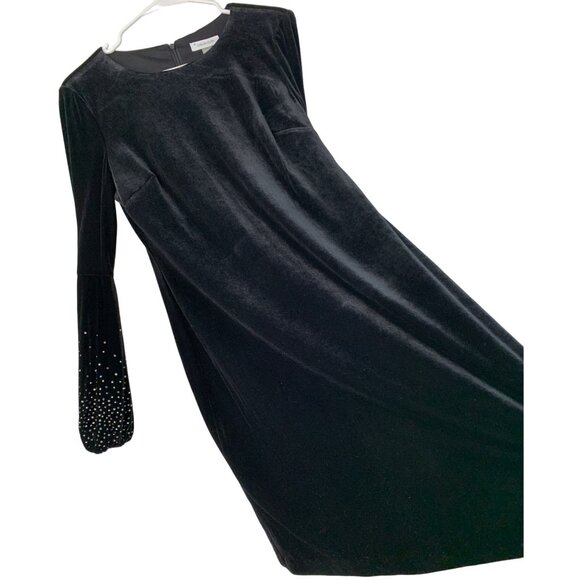 Calvin Klein Black Velvet Dress With Embellished Pouf Sleeves Holiday Size 8 NWT - Picture 7 of 12